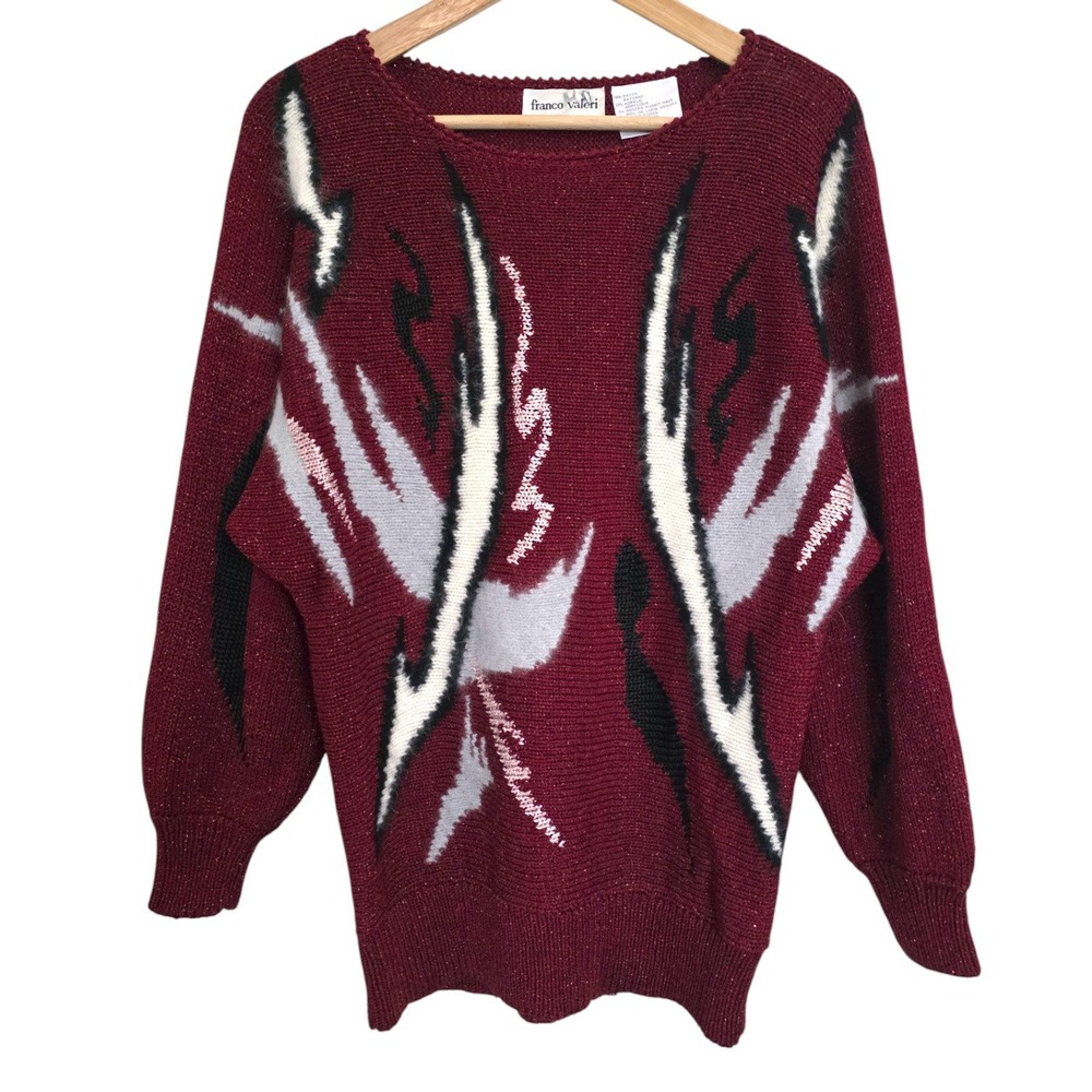 Vintage Franco Valeri Sparkly Metallic Raspberry Pink Dolman Sweater with Angora